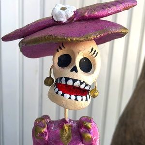 La Catrina Skeleton Statue, painted clay, Mexico